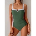 thumbnail image 4 of Dycnvjo Women'S Swimsuits Color Block Slimming Tummy Control Bathing Suit V Full Coverage Swimwear Green XXL, 4 of 7