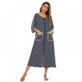 thumbnail image 1 of LAST CLANCE SALE! Zipper Front Robes 3/4 Sleeve Housecoat Long Housedress Loose Bathrobes with Pockets, Blue, L, 1 of 6