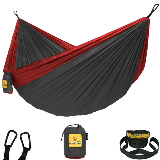 Cama Colgante para Camping para 2 Personas Hammock Wise Owl Outfitters DO Carbón y Rojo