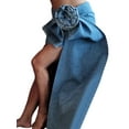 thumbnail image 6 of Biekopu Women Denim Half Dress, Pleated Flower Solid Color Summer Spring Street Party Short Skirt, 6 of 7