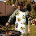 thumbnail image 4 of Yellow Purple Flower Bouquet Sunflower Apron-Garden Aprons for Women with Pockets-Cotton Linen Waterproof Kitchen Cooking Gardening Aprons Adjustable for Kitchen,Cooking,BBQ and Salon 33x27 Inch, 4 of 7