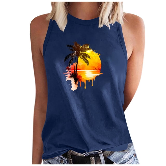 Birdeem Débardeur pour Femmes Mode Imprimé Col Rond Ample Sans Manches T-Shirt Chandail