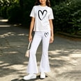 thumbnail image 5 of Juorvia Girls 2 Piece Outfits Summer Loose Fitted Crew Neck T-Shirts Micro Flare Elastic Waist Pants(2-3 Years,White1), 5 of 6