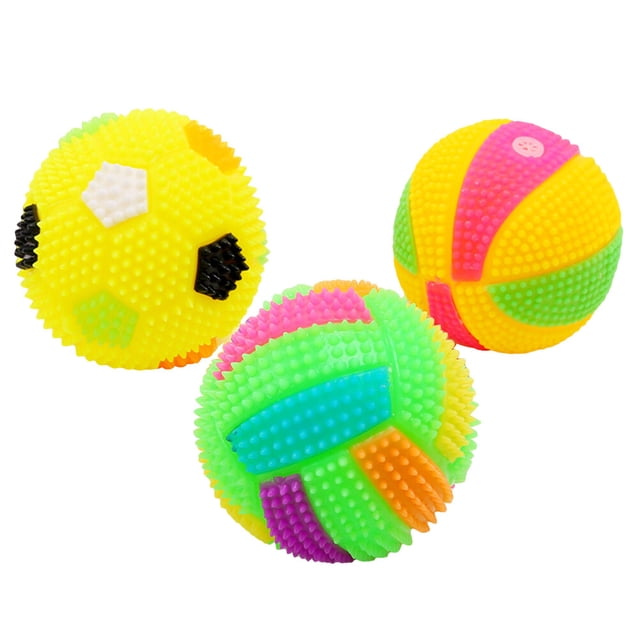 3pcs LED Pet Dogs Flashing Football Shape LED Light Sound Bouncy Ball Toy Interactive Dog Cat Chew Toys (Random Color and Type)