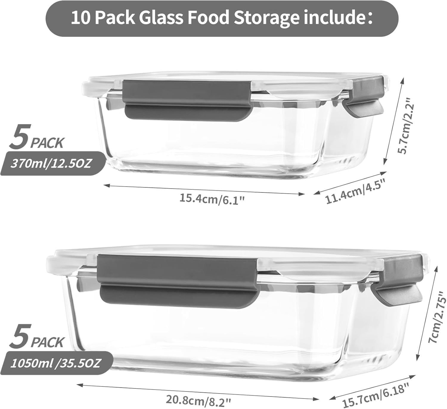 Glass Food Storage Containers with Lids Airtight, [10 Pack] Glass Meal Prep Containers, Glass Storage Container Set with Bpa-free Lid for Food, Glass Lunch Bento Box