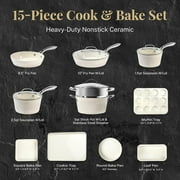 Gotham Steel Hammered 15 Pc Pots and Pans Set Non Stick Cookware Set, Pot and Pan Set Ceramic Cookware Set with Bakeware, Kitchen Cookware Sets, Non Toxic Non Stick Pots and Pan Set, Cream