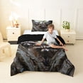 thumbnail image 2 of Castle Fairy Wildlife Raccoon Twin Comforter Sets 2pcs,Rough Tree Hollow Bedding Set,Brown Gray Green,Black Reversible,1 Comforter and 1 Pillowcase, 2 of 6