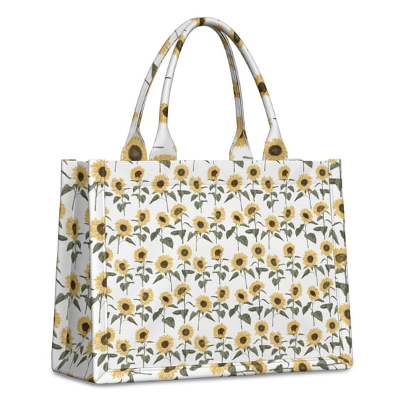 Large Capacity Tote Bag,White Stem Sunflower Pattern Handbag Fashion Luxury Tote Bag,15.7"x13"x 5.1" Inches,Laptop Compatible