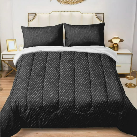 Quilted Comforter Duvet, All Season Duvet, Soft Bedding 3 Set, 1 Duvet Comforter & 2 Pillow Case, black denim pattern texture, Twin