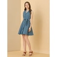thumbnail image 2 of Unique Bargains Robe Chemise Sans Manches à Col Cranté Ceinturée pour Femmes, 2 of 6