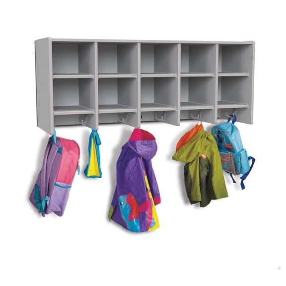 10 Section Wall Mount Coat Locker - without Trays  - Gray
