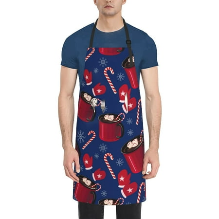 

Xecao Hot Cocoa Snowflake Mittens Print Kitchen Cooking Aprons Waterproof Adjustable Bib Aprons with 2 Pockets for Women Men Chef