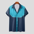 thumbnail image 1 of Camisa Elvqul Hombre Casual Manga Corta con Estampado de Bloques de Color Azul Celeste con Solapa Botones, 1 of 5