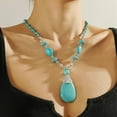 thumbnail image 2 of Turquoise Necklace, Boho Long Beaded Necklace with Vintage Ethnic Bohemian Turquoise Pendant - Statement Western Jewelry Gifts for Women, 2 of 5