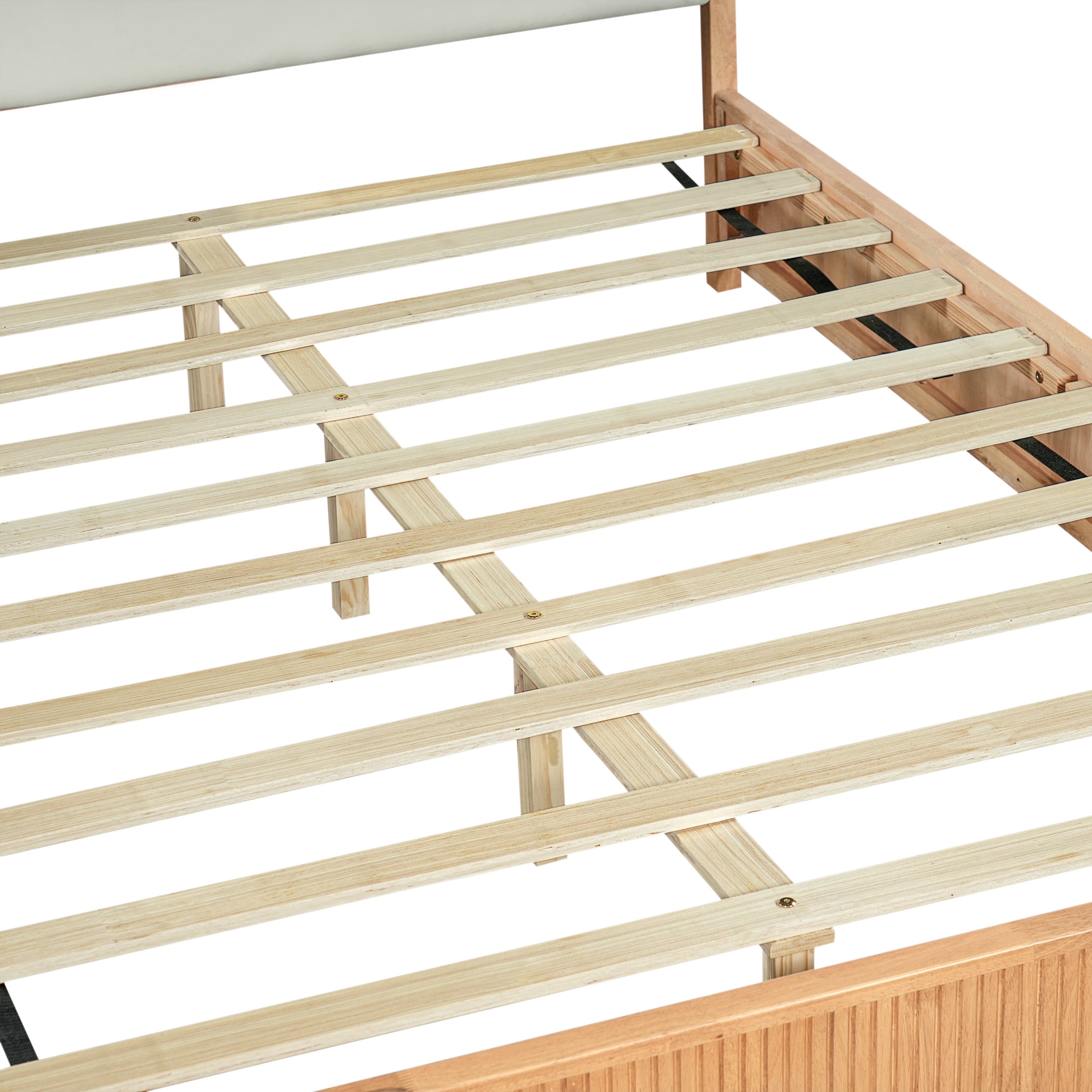 Christopher Knight Home Modern Platform Bed Frame with White Fabric Headboard, Queen Size, Natural