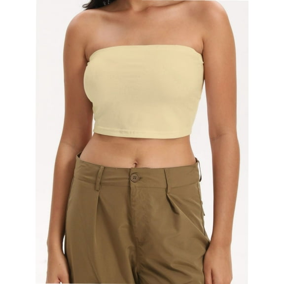 Womens Tube Tops Strapless Crop tops Basic Backless Sleeveless Bandeau Cute Summer Outfits Sexy Solid Tops