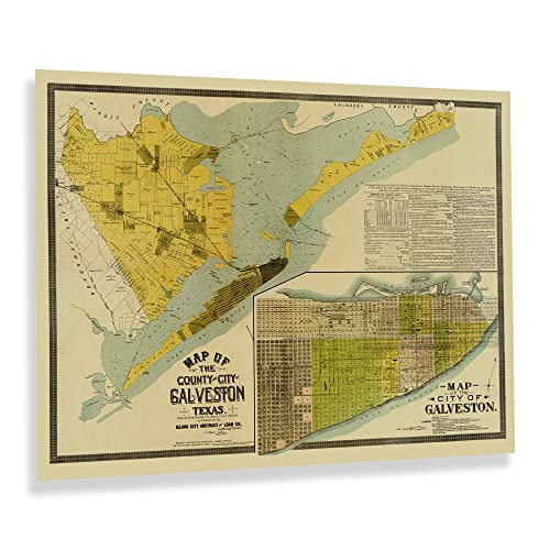 HISTORIX Vintage 1891 Galveston Texas Map Poster - 18x24 Inch Vintage City & County Map of Galveston Texas - Historical Map of Texas Wall Art Print