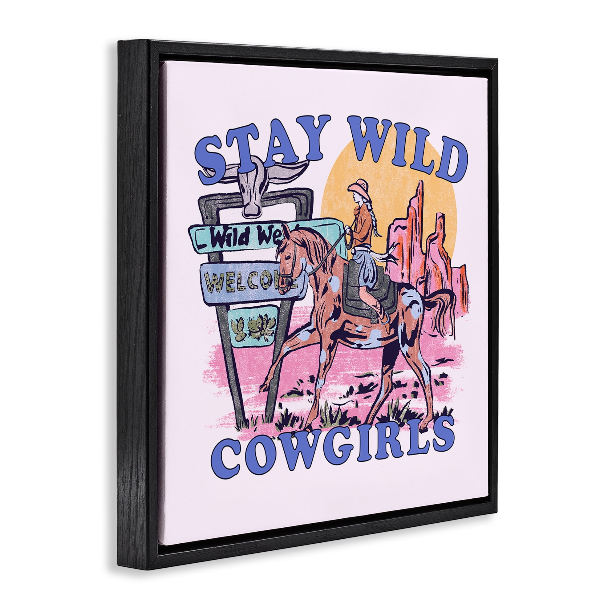 Stupell Industries Stay Wild Cowgirls Entertainment Painting Black Floater Framed Canvas Art Print Wall Art, 25 x 25