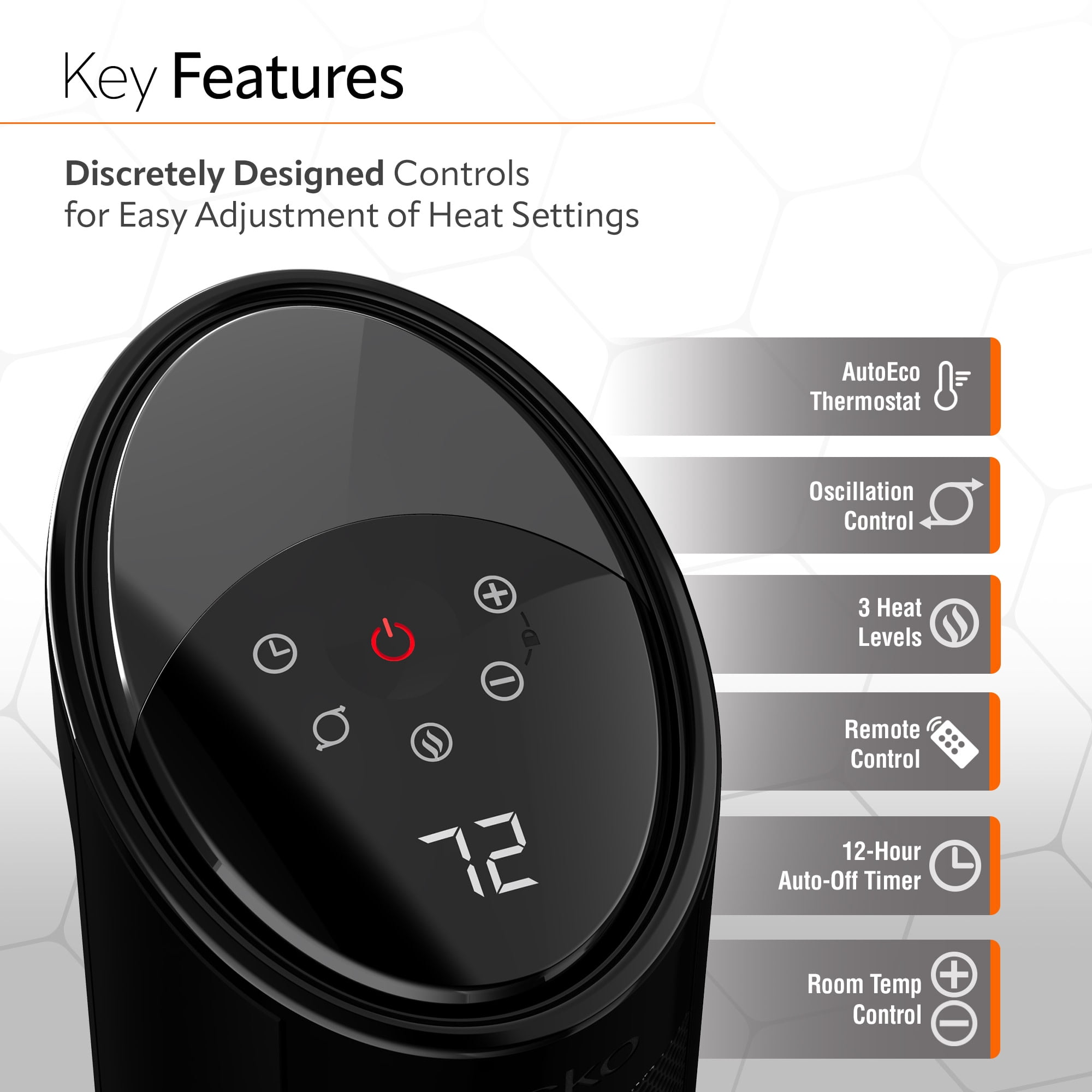Lasko CT22495 Touch Control Panel and Heat Settings Display