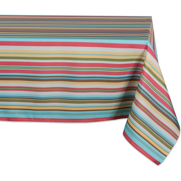 Indoor/Outdoor Tabletop Collection Multi-use, Machine Washable, Striped, Tablecloth, 60x84, Summer Print