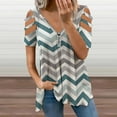 thumbnail image 2 of Aqua Chevron Pattern Womens Summer V Neck Zipper Top Short Sleeve T Shirt Off Shoulder Top Casual Classy Loose Shirts, 2 of 7