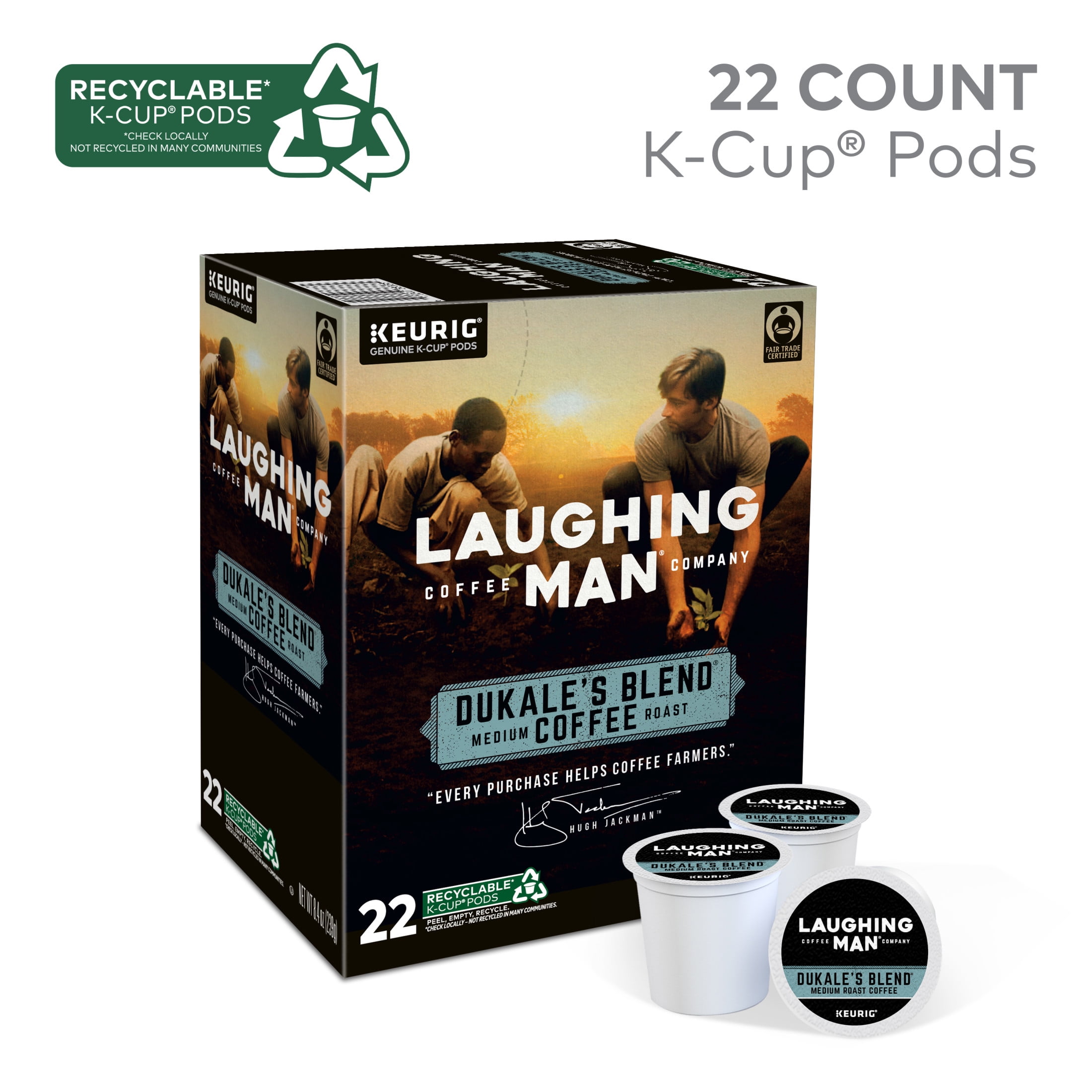 Laughing Man Dukale's Blend Coffee, Keurig K-Cup Pod, Medium Roast, 22ct
