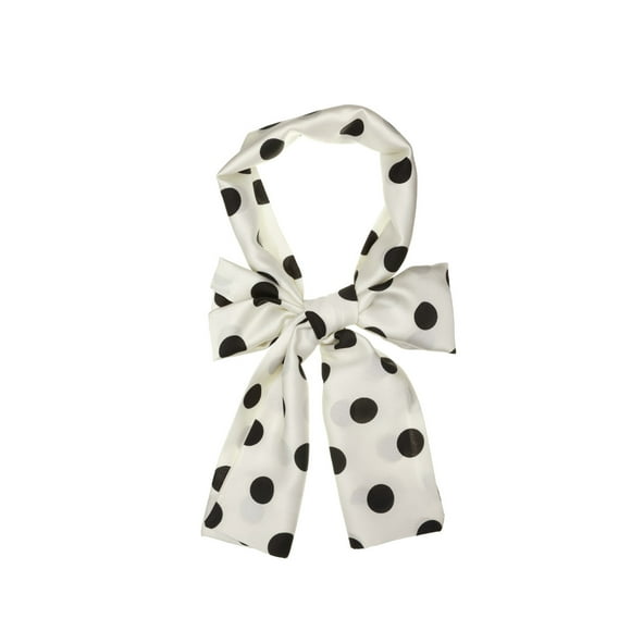 INSPIRAR CHIC Bufanda Larga Fina de Cadena con Estampado de Rayas de Lunares para Mujeres, Pañuelo para el Cuello, Diadema, Blanco Crema 147*13cm/57.87*5.12"(L*W)