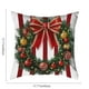 thumbnail image 3 of Juego de 3 fundas de cojín navideñas | Rayas rojas y blancas con lazo, corona y flores | Fundas de cojín decorativas de mezcla de lino para sofá cama | 45 x 45 cm, 3 of 5