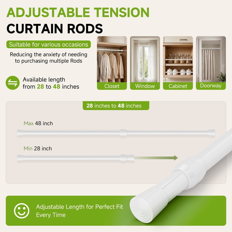 Tension Curtain Rod 28-48 Inches No Drill White 6 Pack photo 2