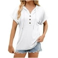 thumbnail image 1 of Women's Spring/Summer Solid Color Hooded Button Loose T Shirt Tee Fashion Space Shirt Womens Raglan Top Work Out Shirt Long Sleeve Woman T Shirt Casual Womens Turtleneck Long Sleeve Tops Full T Shirts, 1 of 3