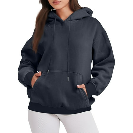 YDKZYMD Red Pullover Hoodie Long Sleeve Oversized Women s Drawstring with Pockets Sweater Plain Solid Color Pullover Crew Neck Fall Winter Shirts for Women Dark Gray 2XL