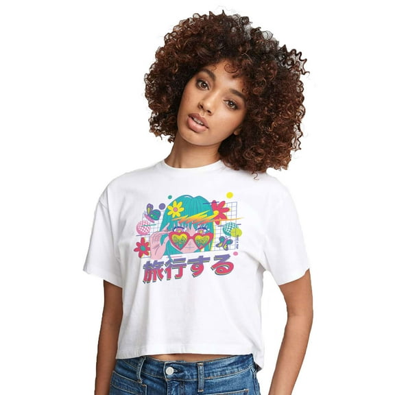 Instant Message - Take A Trip - Juniors Anime Cropped Cotton Blend T-Shirt