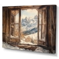 thumbnail image 2 of Designart "Cottage Window View Of Snowy Mountains" Cottage Landscape Canvas Art Print, 2 of 5