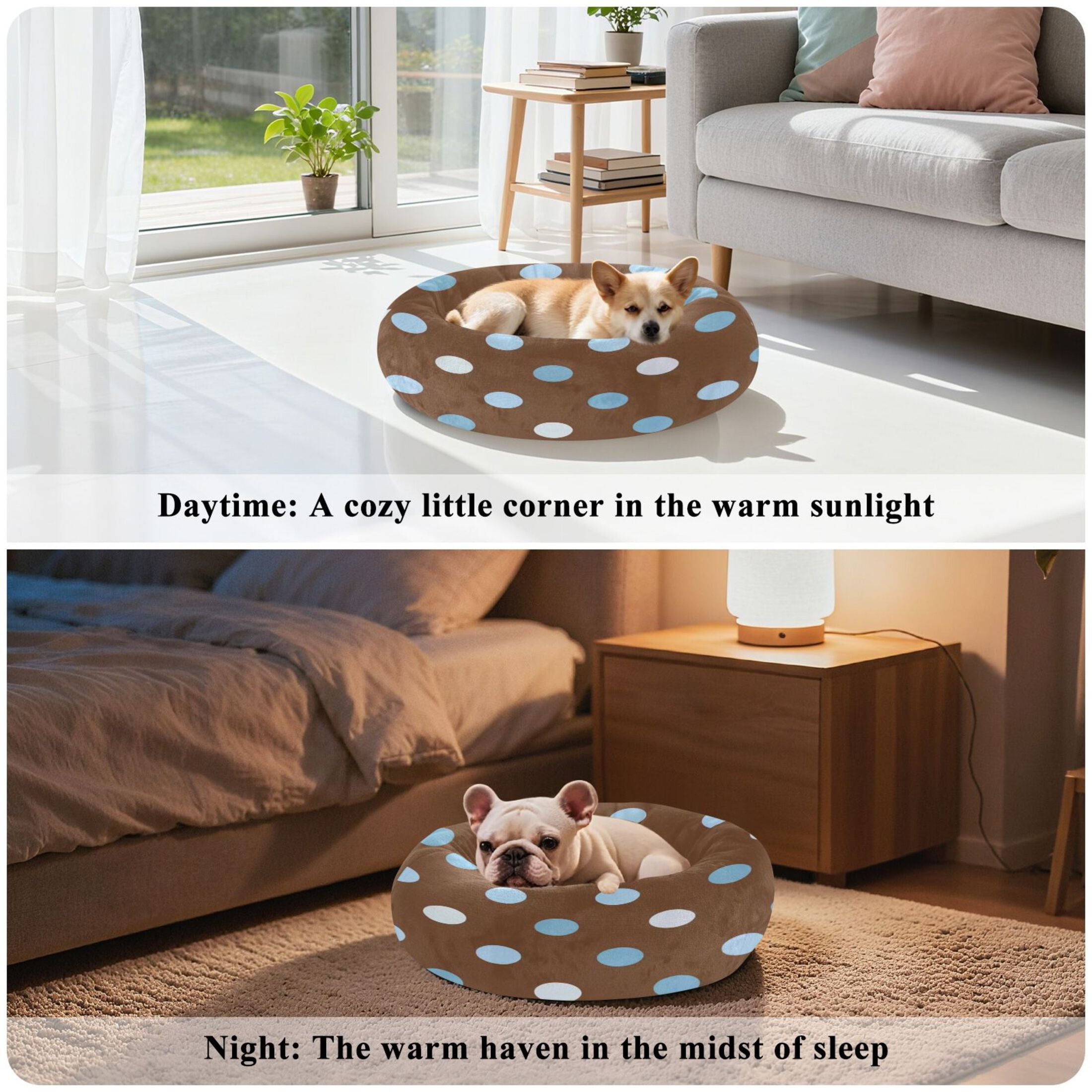 Iauyy Pet Couch Donut Cat Bed for Indoor Cats/Small Dogs Washable & Machine with Non-slip Bottom Calming Cat Furniture, Dot-shaped Brown (M)