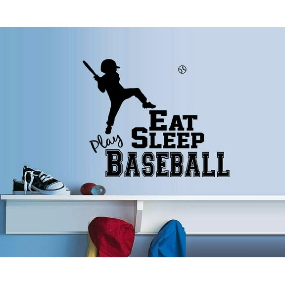 Decal ~ Eat Sleep Play Baseball #6 Children Wall Decal (Black, 20" x 24")