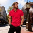 thumbnail image 5 of Qwertyu Mens Polo Shirts Short Sleeve Button Golf Casual Slim Fit Shirt with Pocket Spring Summer Stylish Tops Red L, 5 of 5