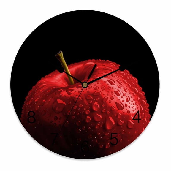 Silent Wall Clocks Battery Operated, Red Modern Fruit Round Decorative Wall Clock for Living Room Bedroom Kitchen Bathroom Classroom Decor, 12 Inch Black Classic Close-up