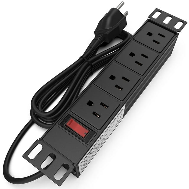 Unité de Distribution d'Alimentation 10 Pouces Rack PDU - 1U (4 Prises) 10 Pouces pour Mini Racks avec Protection (110V/15A Câble 6 Pieds) Support de Rack Réseau (Support Mural, Bureau Ou Serveur) Tupavco TP1713