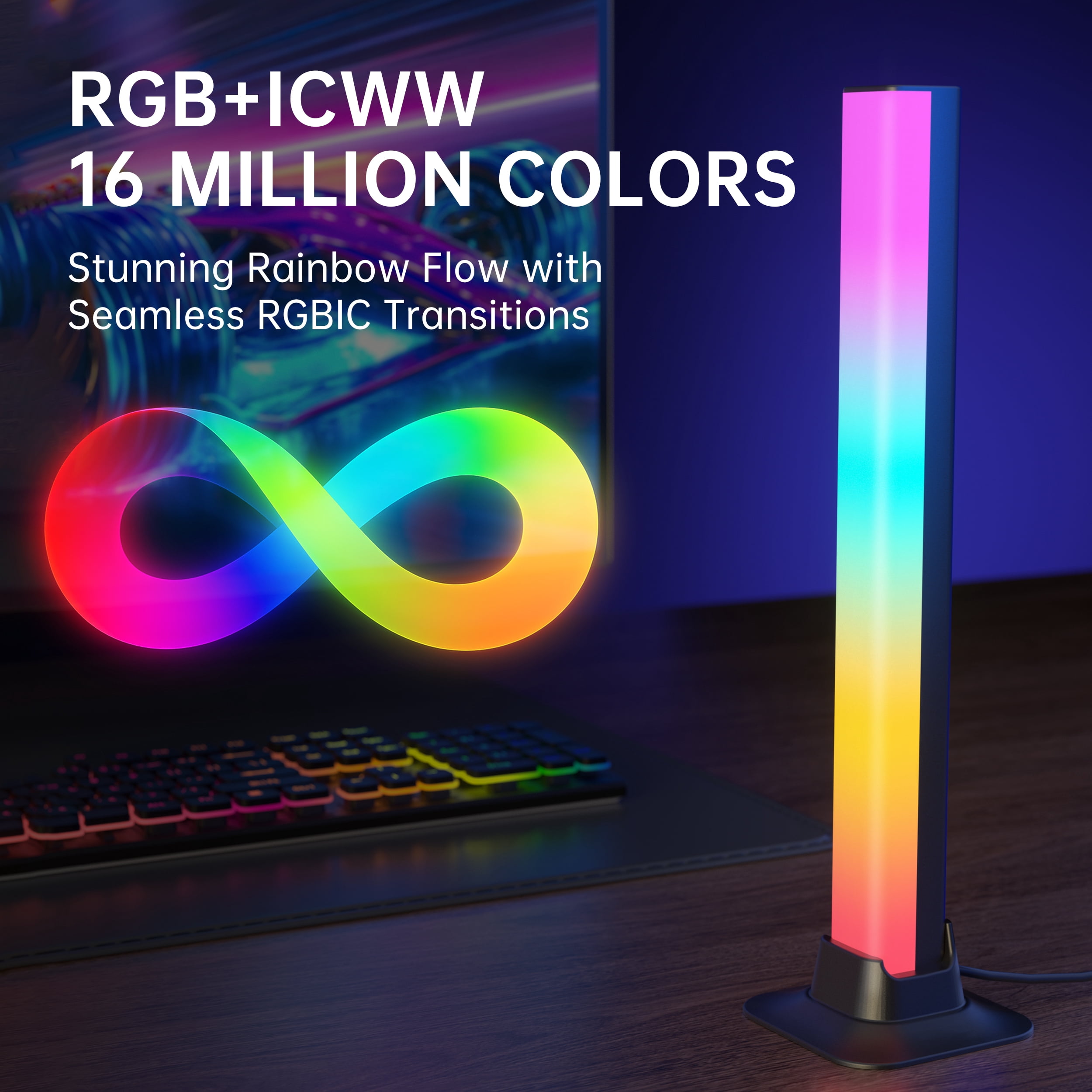 RGB LED Light Bars, USB Powered TV Backlight with Music Sync, APP & Remote Control, Color Changing Gaming Lights for TV, PC, Bedroom, 2 Pack, 12.6 in