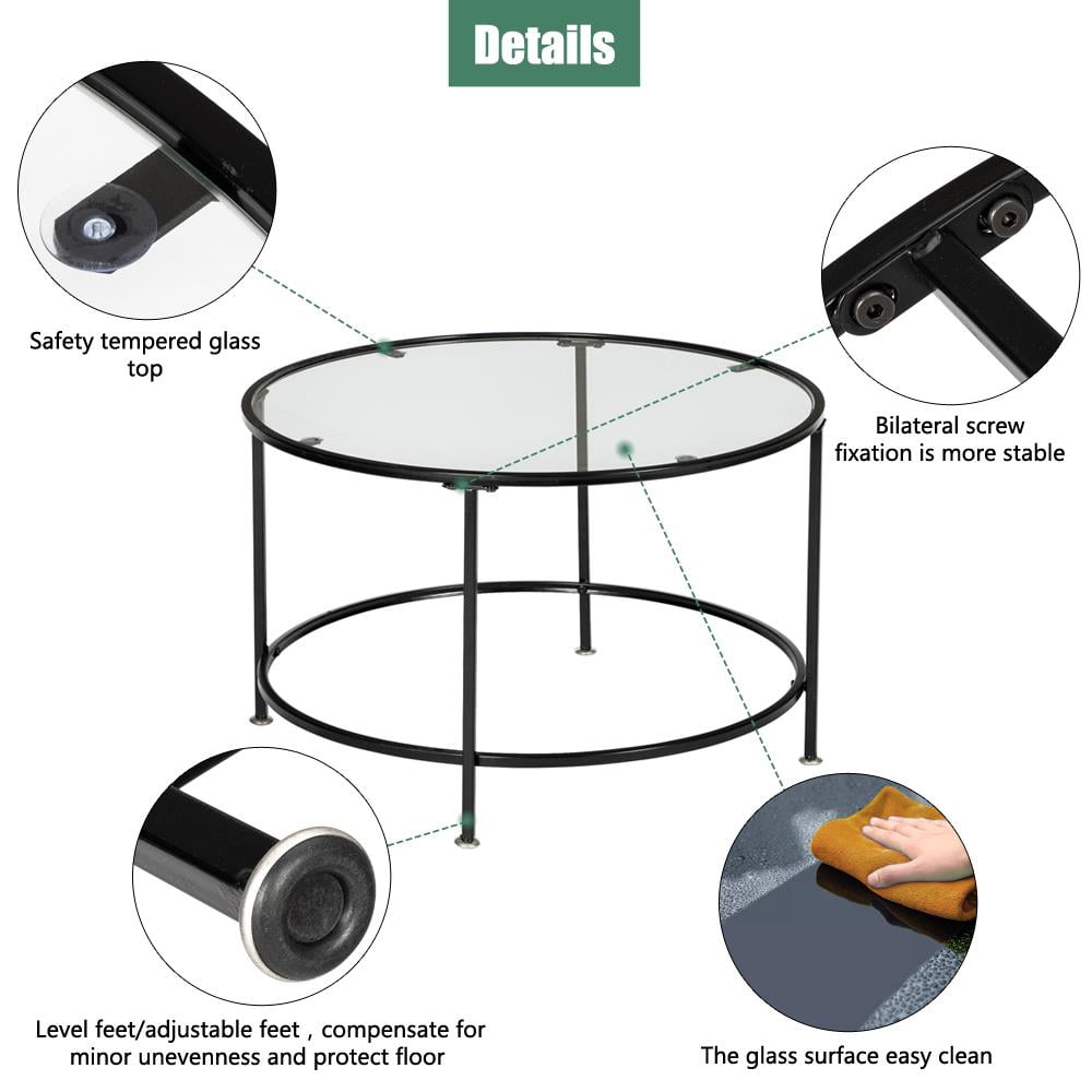 Ktaxon 26" Round Tempered Glass Coffee Table, Black