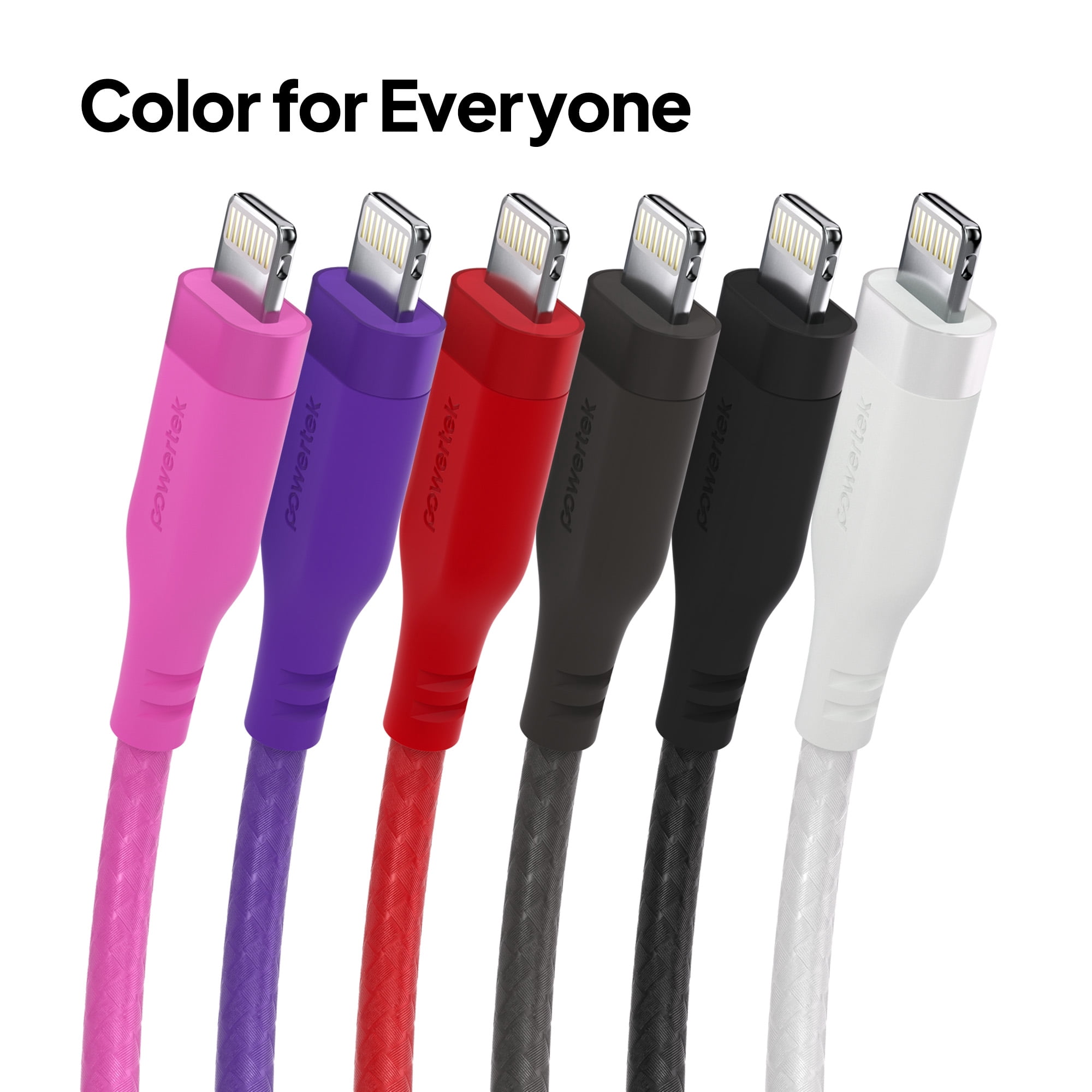 Powertek MFi Certified USB-A to Lightning Charging Cable, Carbon Design Texture, 6 ft, White