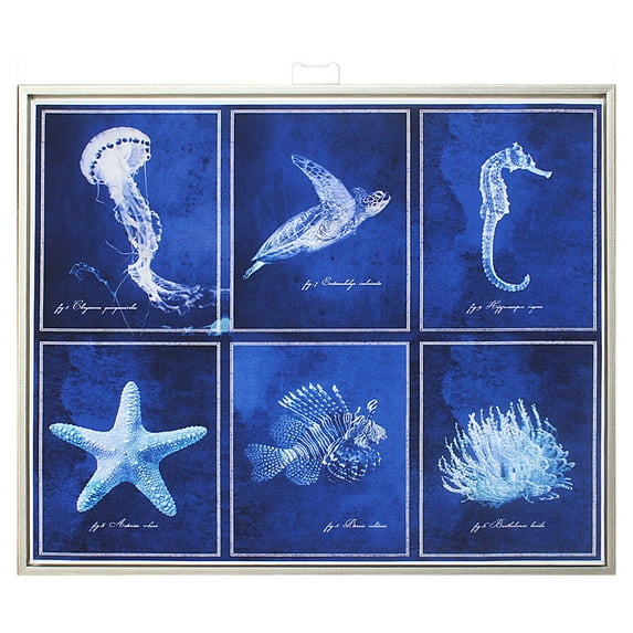 Inky Blue Ocean Sea life Framed Canvas Wall Art