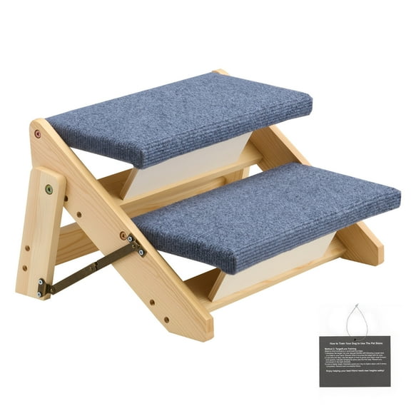 KFFKFF Wooden Pet Stairs, 2-Step Ladder for Beds, Sofas, and Cars, 110lbs Capacity, Foldable Design, Durable and Stable Steps for Small to Large Pets