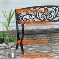 thumbnail image 4 of Patio Garden Bench 50 inch Outdoor Metal Loveseat Chairs with Armrests Slatted Seat and w/Floral Design Backrest for Park, Yard, Porch, Lawn, Balcony, Backyard, Black, 4 of 7