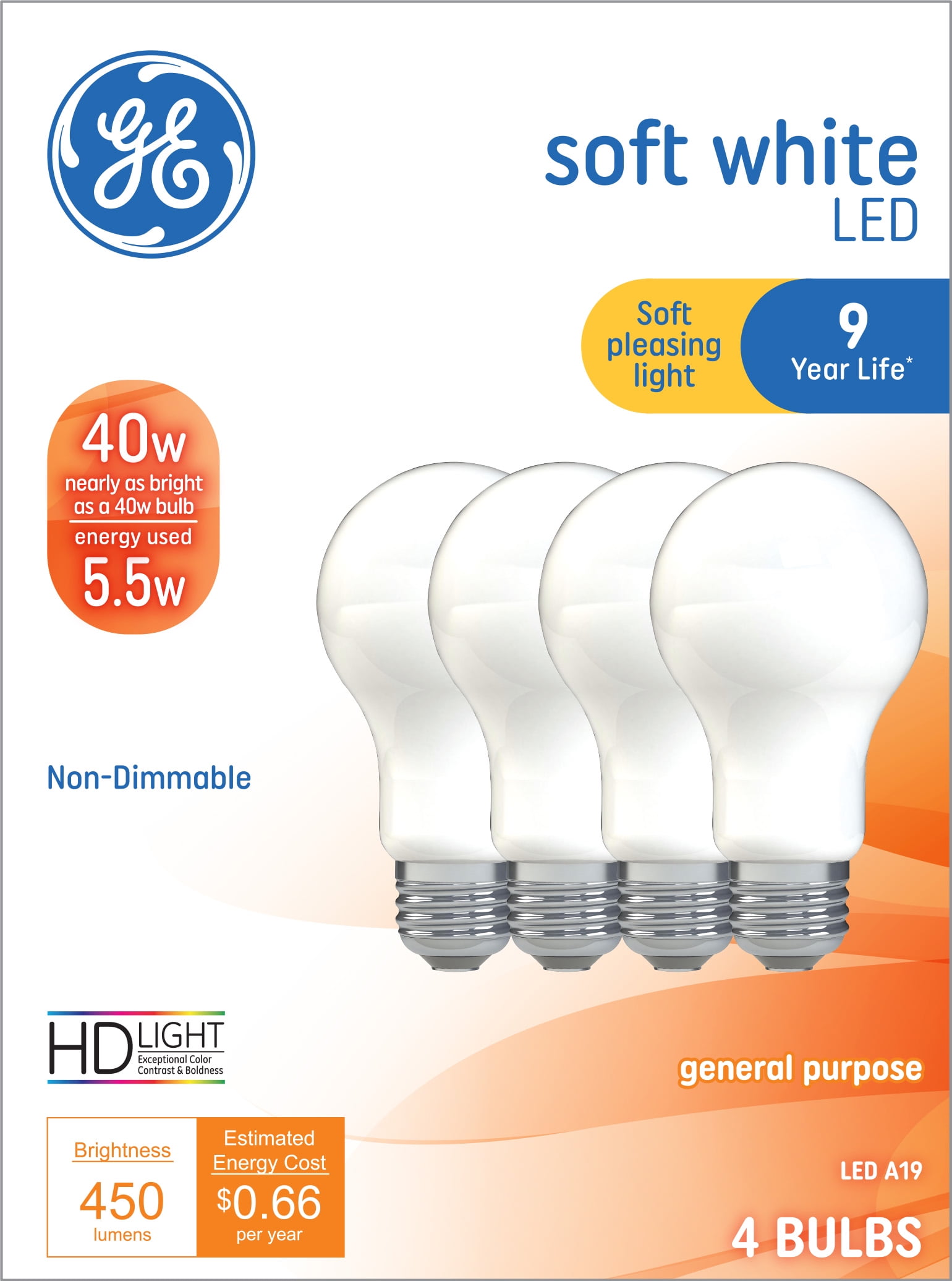 Philips 461145 40W Equivalent Soft White A19 Non-Dimmable LED 