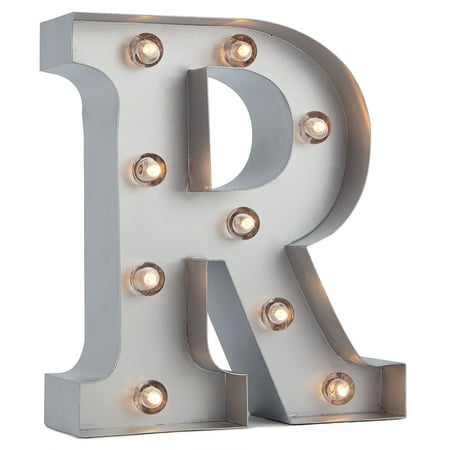 Metal Lighted Letters Fantado Silver Marquee Light Letter 'R' LED Metal Sign (8 Inch, Battery Operated w/ Timer) by PaperLanternStore ()