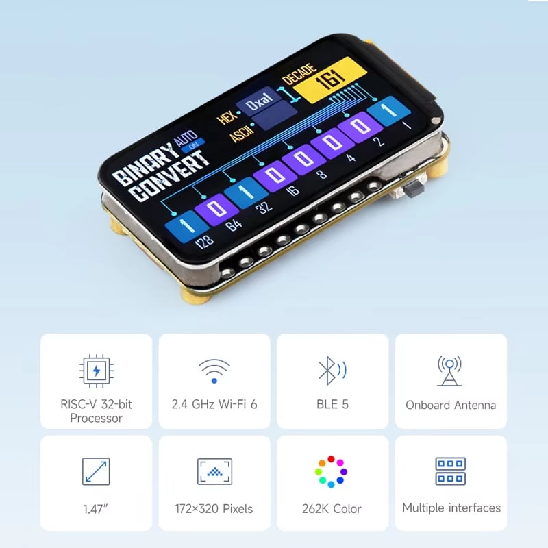 Waveshare ESP32-C6 Development Board with 1.47-Inch LCD Screen, RISC-V WiFi 6 & Bluetooth, 172x320 Resolution for AIoT/GUI/LVGL Applications