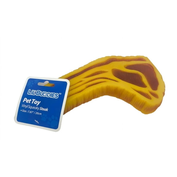 Lil Buddies Vinyl Squeaky Steak 8in Dog Pet Chew Toy Medium Large Dogs