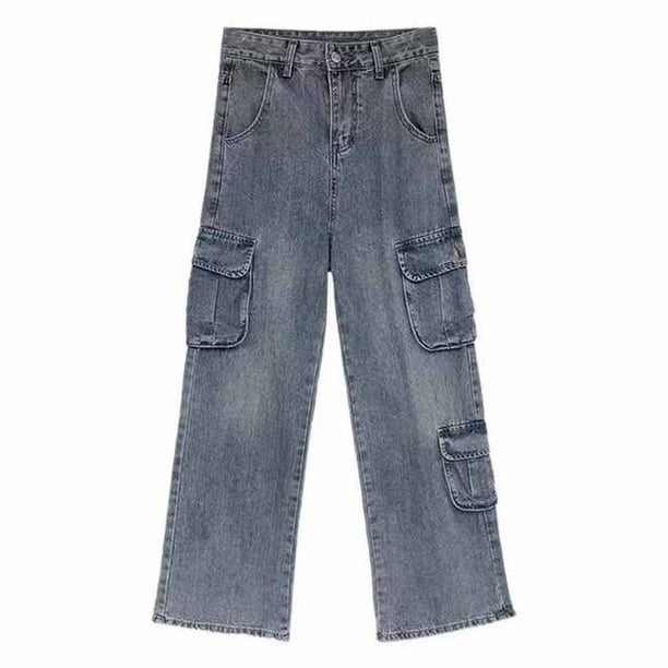 Lolmot Women s Vintage Denim Pants Vintage Washed Old Wide Leg Denim Straight Barrel Workwear Pants