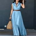 thumbnail image 5 of SAWOBUUN Womens Button Down Shirt Dress Sleeveless V Neck Lapel Maxi Dress Summer Casual Work Office Vacation Sundress, 5 of 8